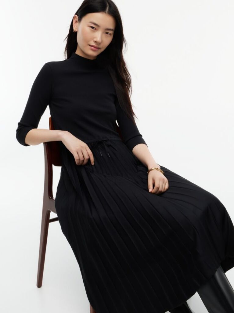 Negru Rochie Midi Plisata Cu Croiala Fit And Flare  Femei