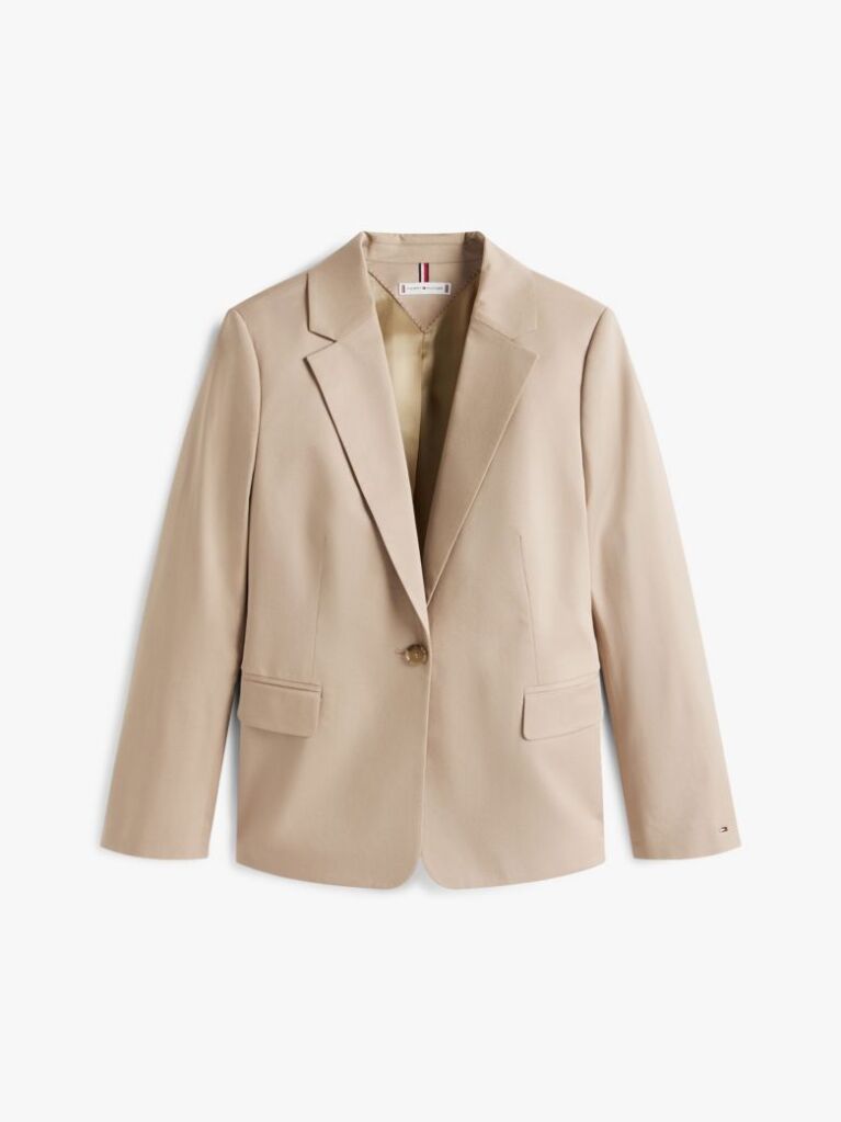 Bej Blazer Slim Twill Cu Broderie Pe Piept  Femei