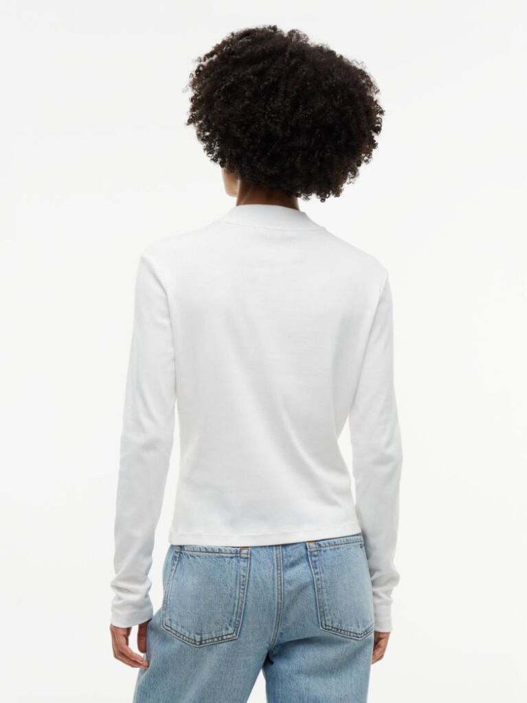 Beige Mock Neck Slim Long Sleeve Top  Women