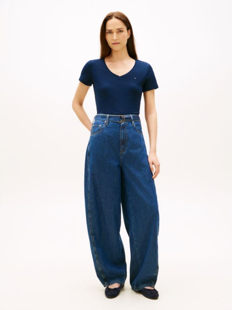 Blue Belted High Rise Balloon Leg Jeans  Women