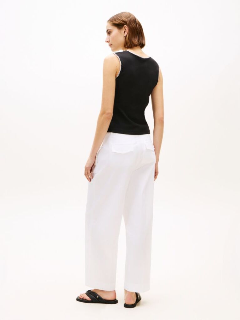 Black Contrast Stitch Ribbed Slim Tank Top  Women