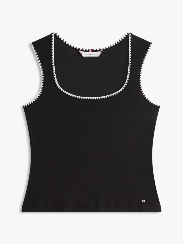 Black Contrast Stitch Ribbed Slim Tank Top  Women