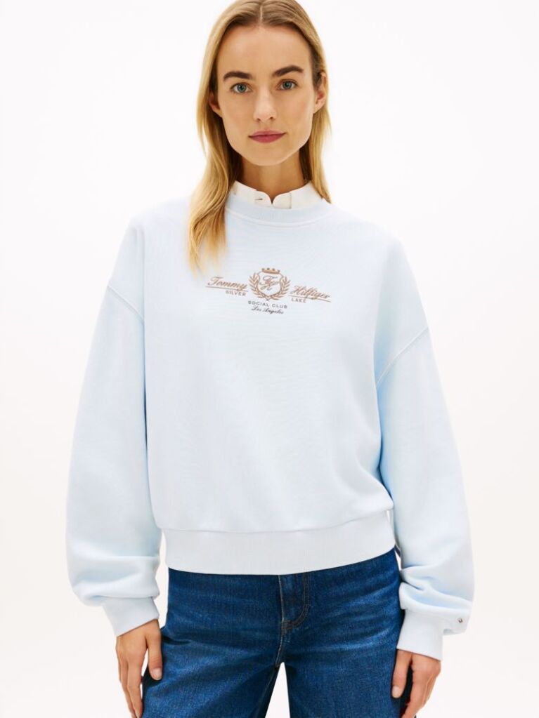 Blue Crest Embroidery Relaxed Terry Sweatshirt  Women