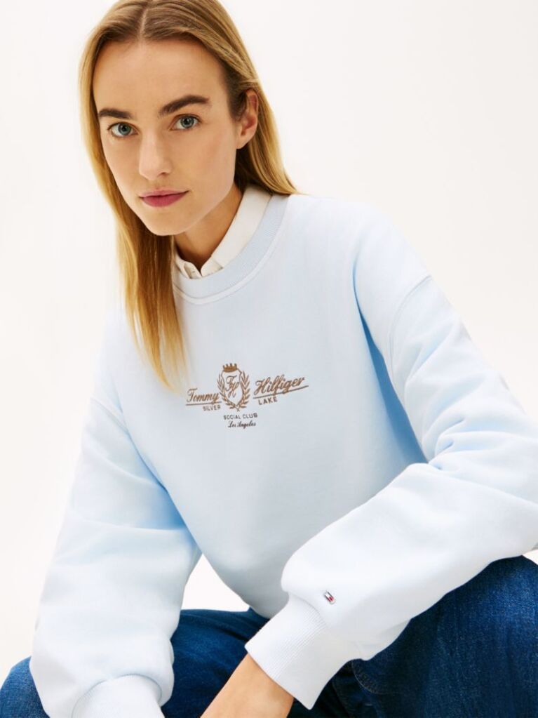 Blue Crest Embroidery Relaxed Terry Sweatshirt  Women