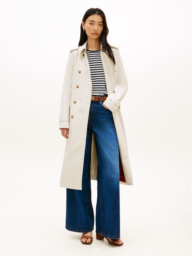 Bej Palton Trench Slim Cu Nasturi Aurii  Femei