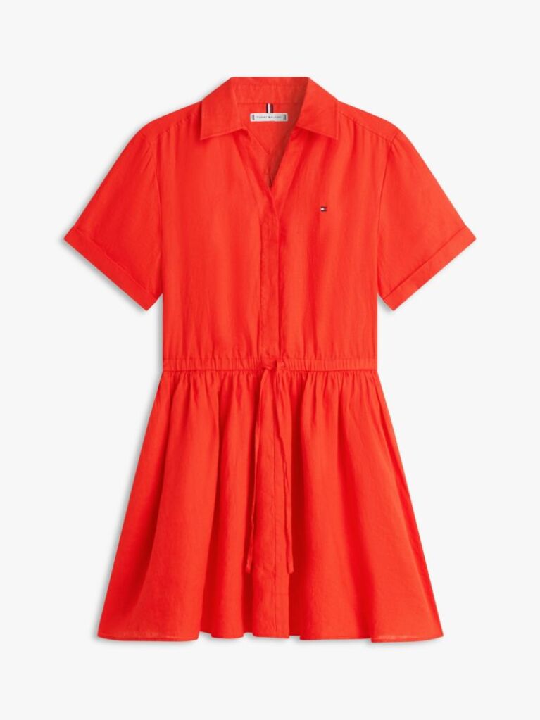 Rosu Rochie Mini Flare Din In Pur Cu Croiala Relaxed  Femei