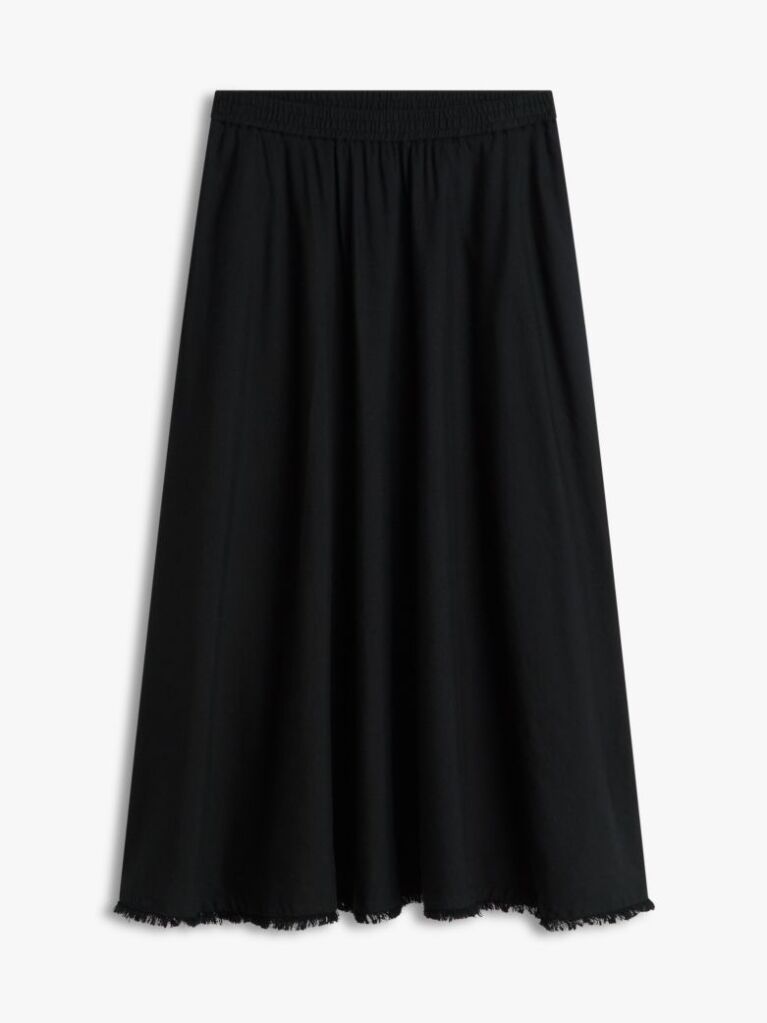 Black Pleated Linen Blend Midi A-Line Skirt  Women
