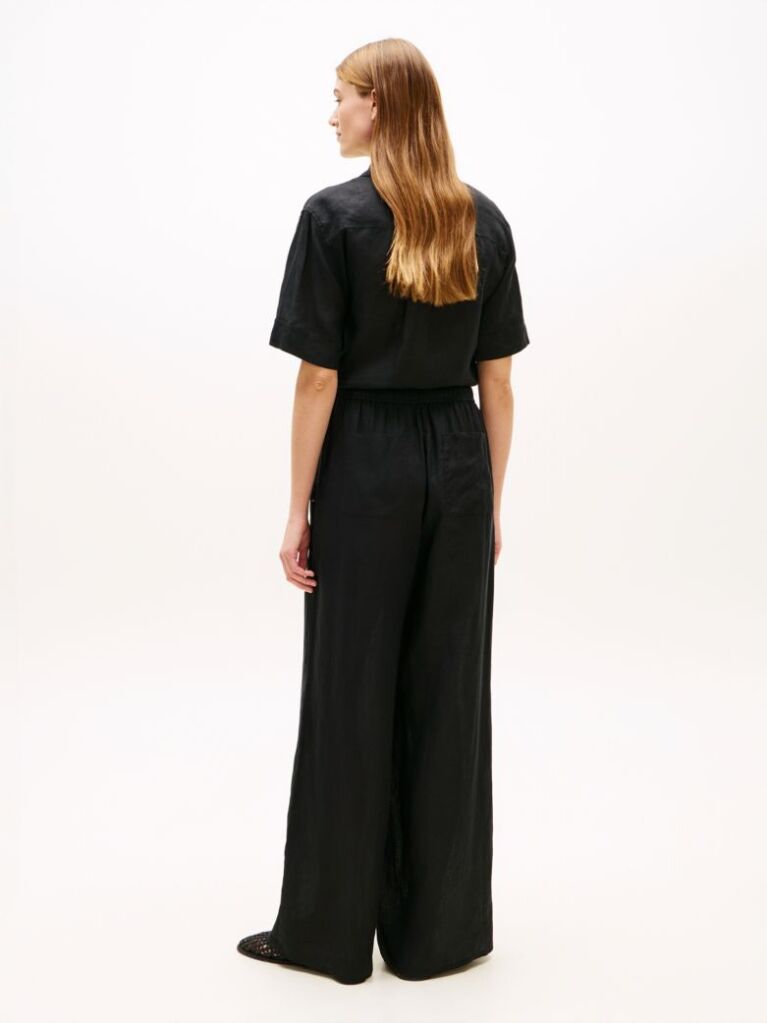 Black Relaxed Wide Leg Pure Linen Trousers  Women