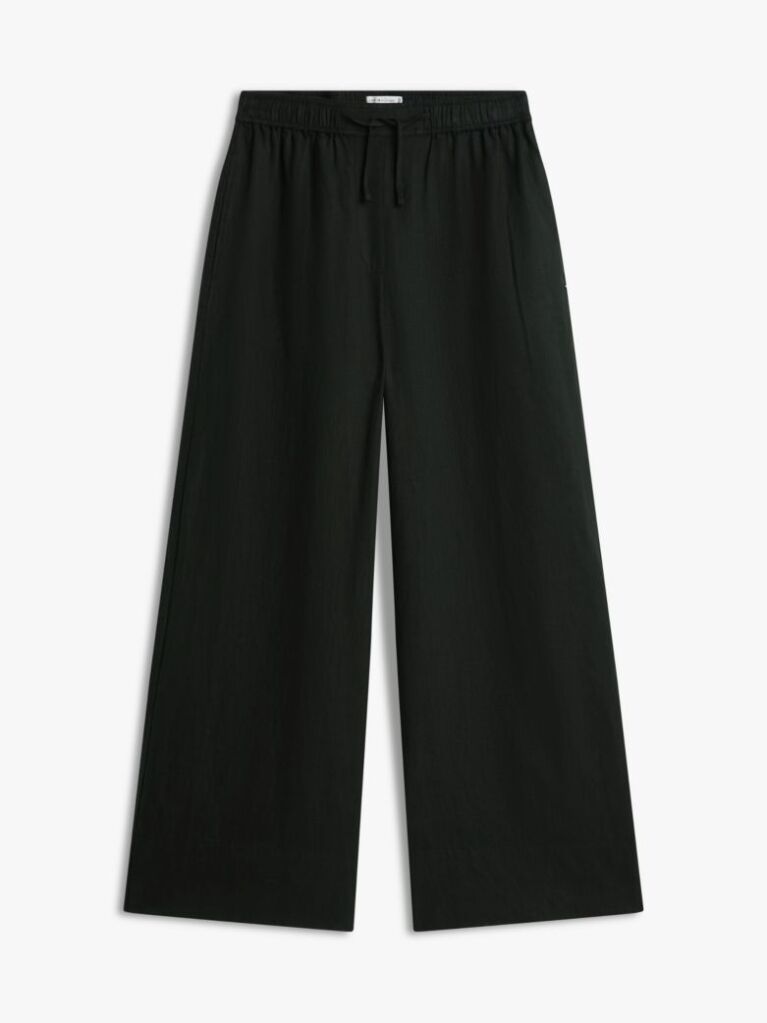 Black Relaxed Wide Leg Pure Linen Trousers  Women
