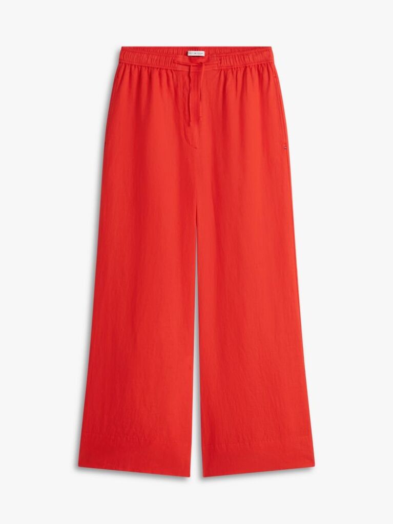 Red Relaxed Wide Leg Pure Linen Trousers  Women