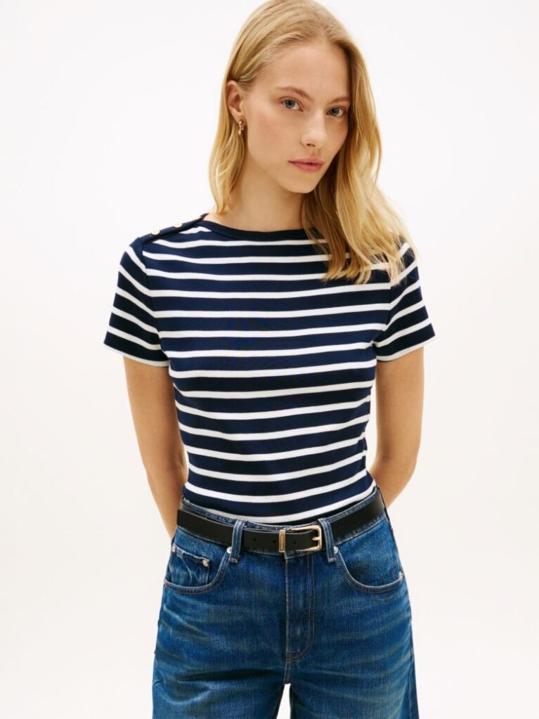 Multi Tricou Slim Cu Guler Boat Si Nasturi Aurii  Femei