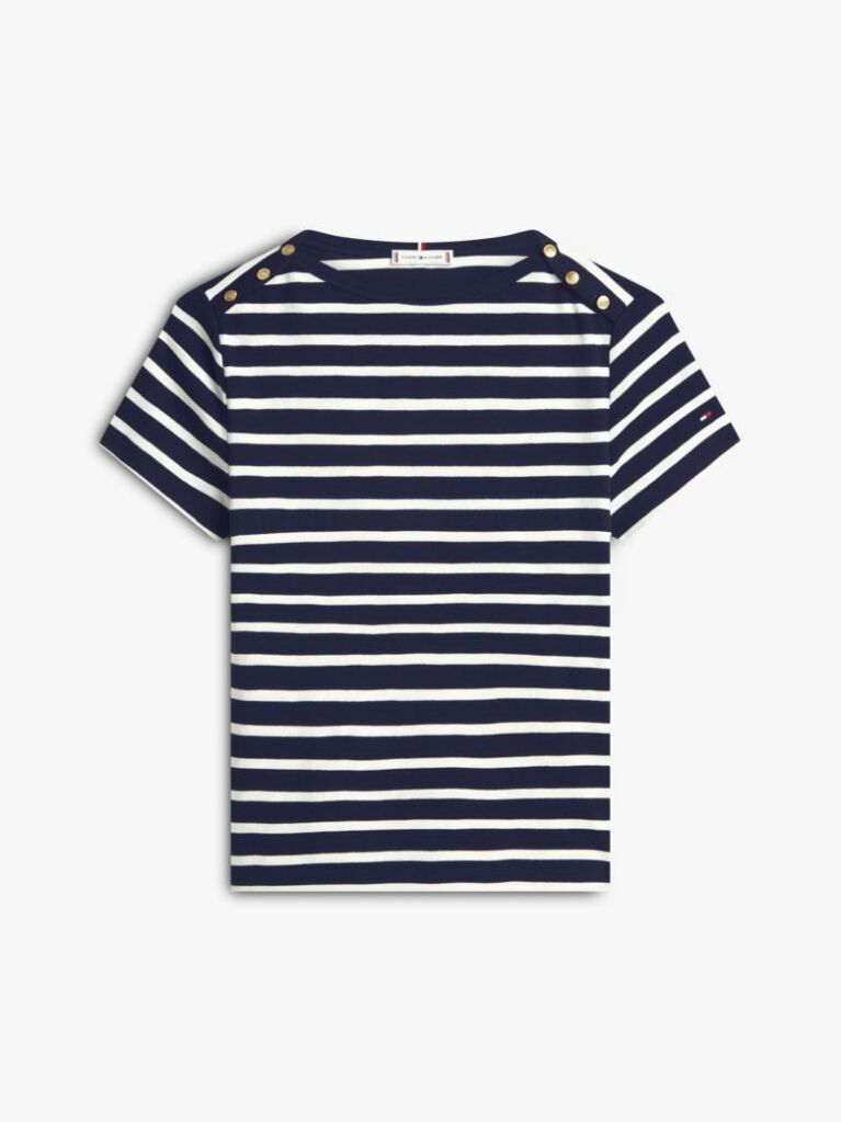 Multi Tricou Slim Cu Guler Boat Si Nasturi Aurii  Femei
