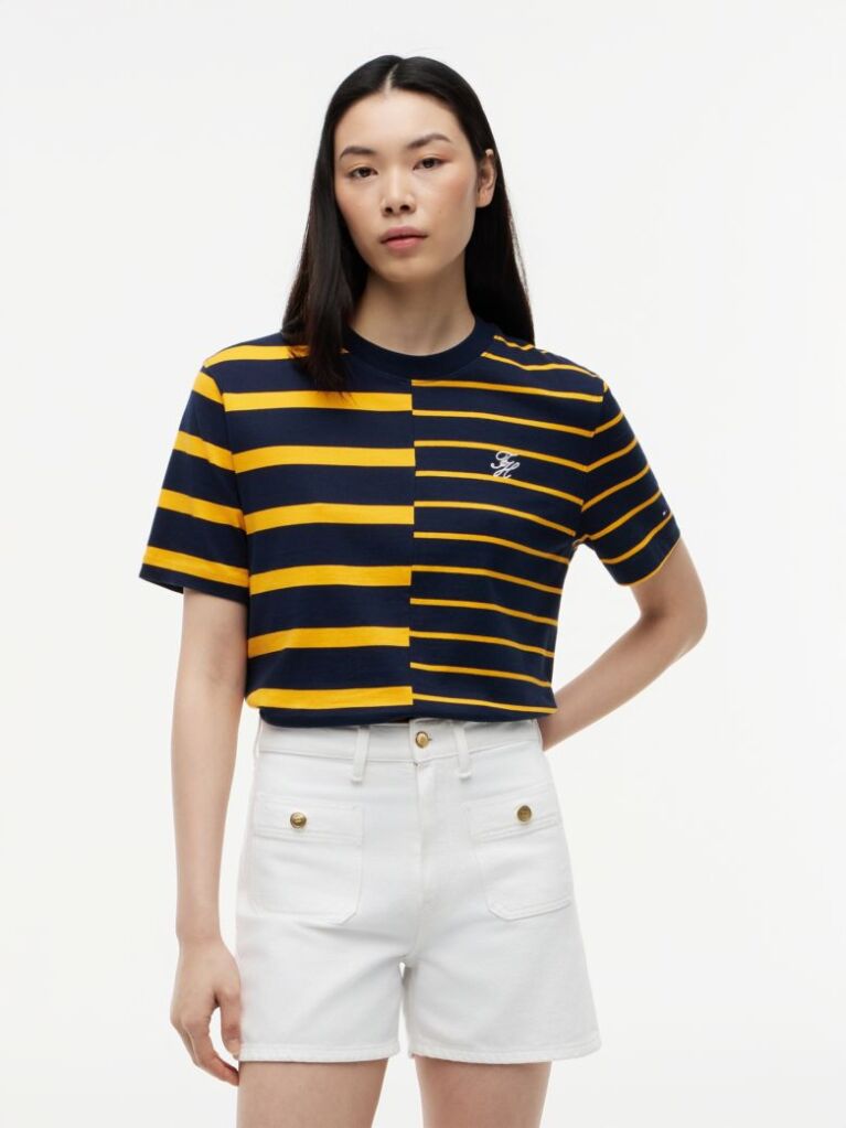 Multi Mixed Stripe Relaxed Crew Neck T-Shirt  Women