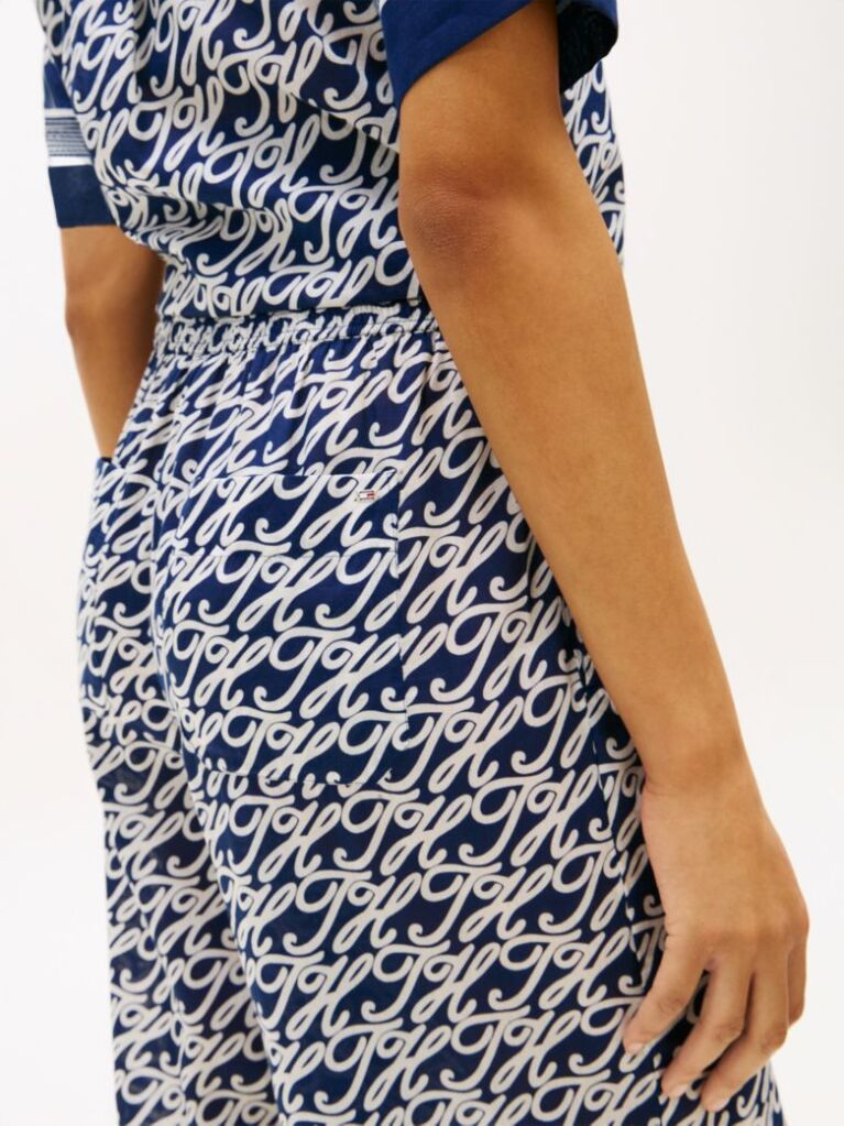Blue Print Voile Wide Leg Trousers With Silk  Women