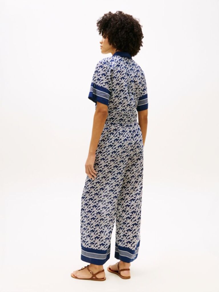 Blue Print Voile Wide Leg Trousers With Silk  Women