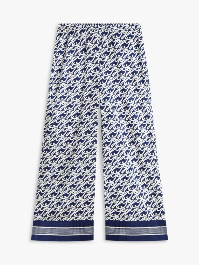 Blue Print Voile Wide Leg Trousers With Silk  Women