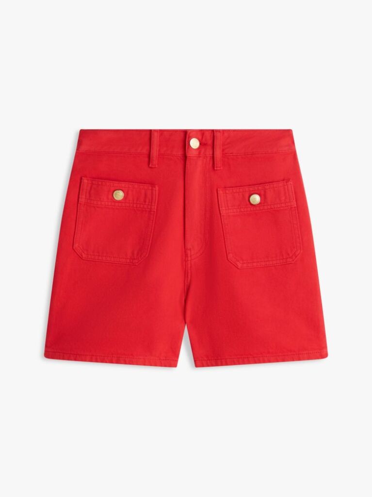 Rosu Pantaloni Scurti Din Denim Cu Talie Inalta Si Nasturi Aurii  Femei
