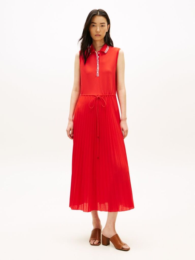 Rosu 1985 Rochie Midi Polo Fara Maneci Cu Pliuri  Femei