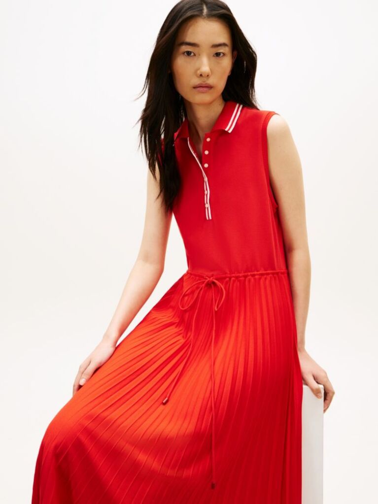 Rosu 1985 Rochie Midi Polo Fara Maneci Cu Pliuri  Femei