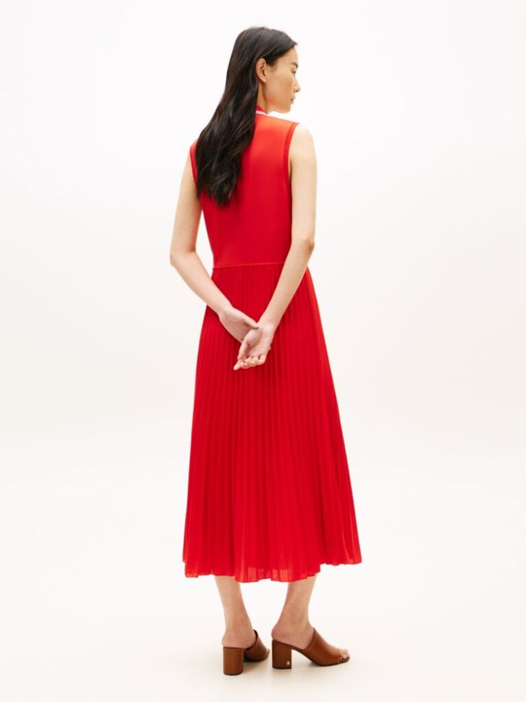 Rosu 1985 Rochie Midi Polo Fara Maneci Cu Pliuri  Femei
