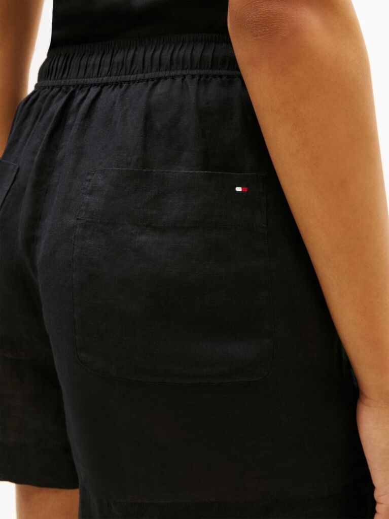 Negru Pantaloni Scurti Din In Pur Cu Steag Brodat  Femei