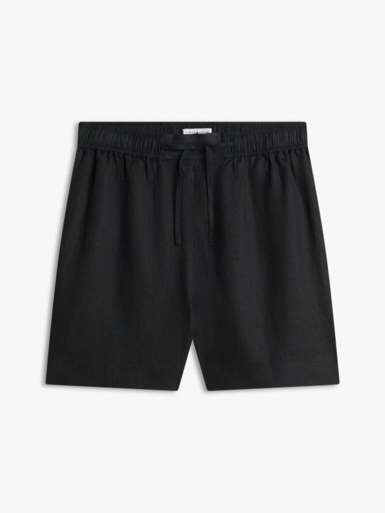 Negru Pantaloni Scurti Din In Pur Cu Steag Brodat  Femei