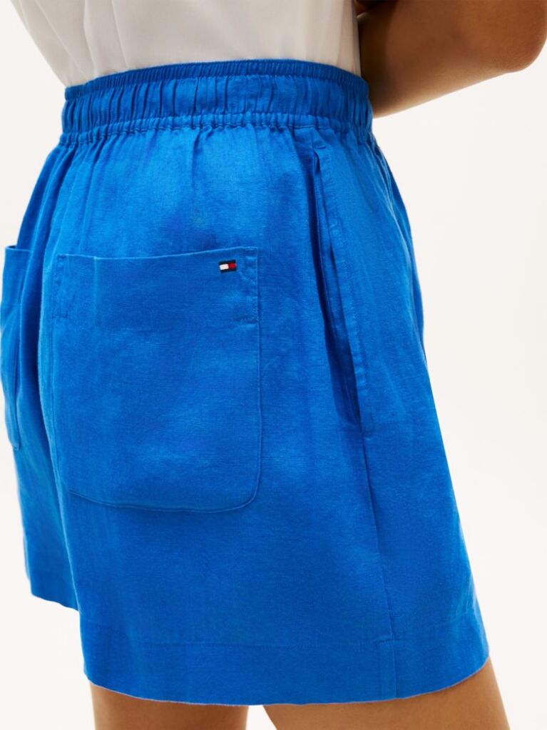 Blue Pantaloni Scurti Din In Pur Cu Steag Brodat  Femei