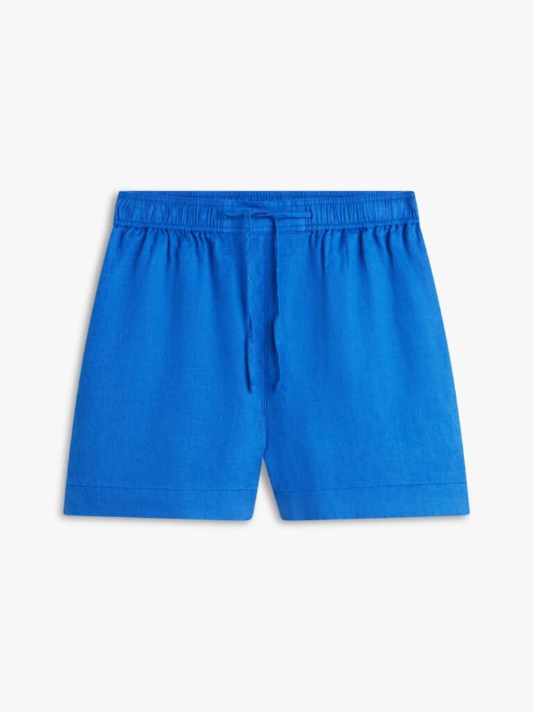Blue Pantaloni Scurti Din In Pur Cu Steag Brodat  Femei