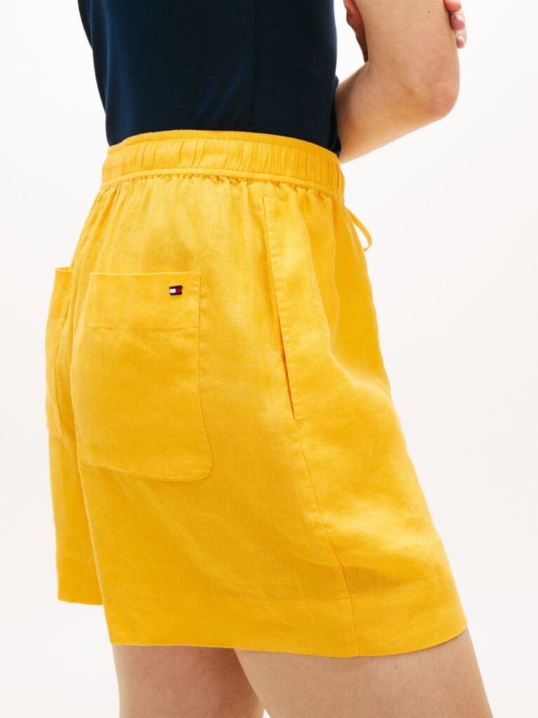 Portocaliu Pantaloni Scurti Din In Pur Cu Steag Brodat  Femei