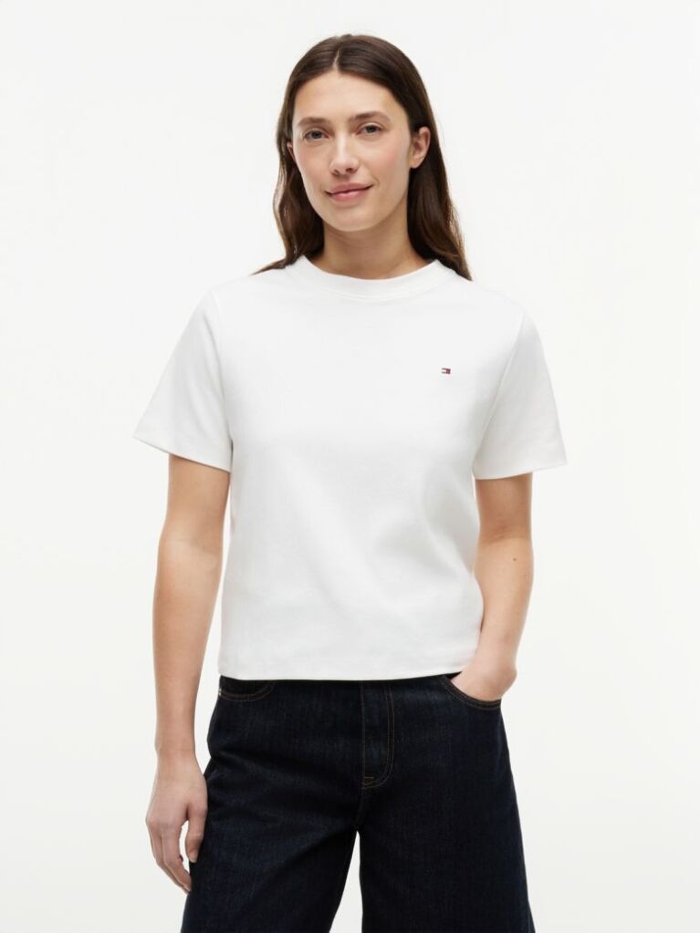 Alb Tricou Boxy Din Tricot Interlock  Femei