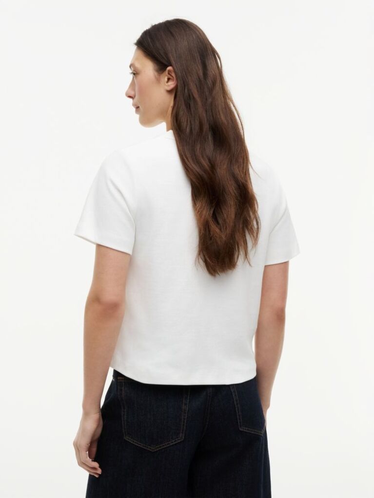 Alb Tricou Boxy Din Tricot Interlock  Femei