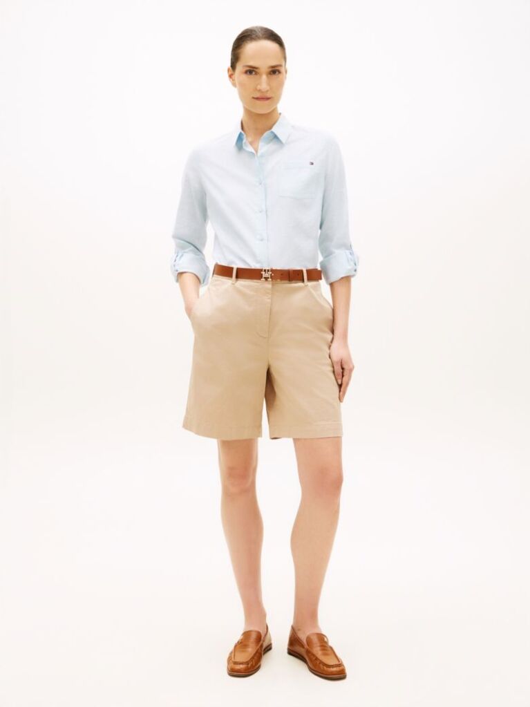 Beige Washed Regular Chino Shorts  Women