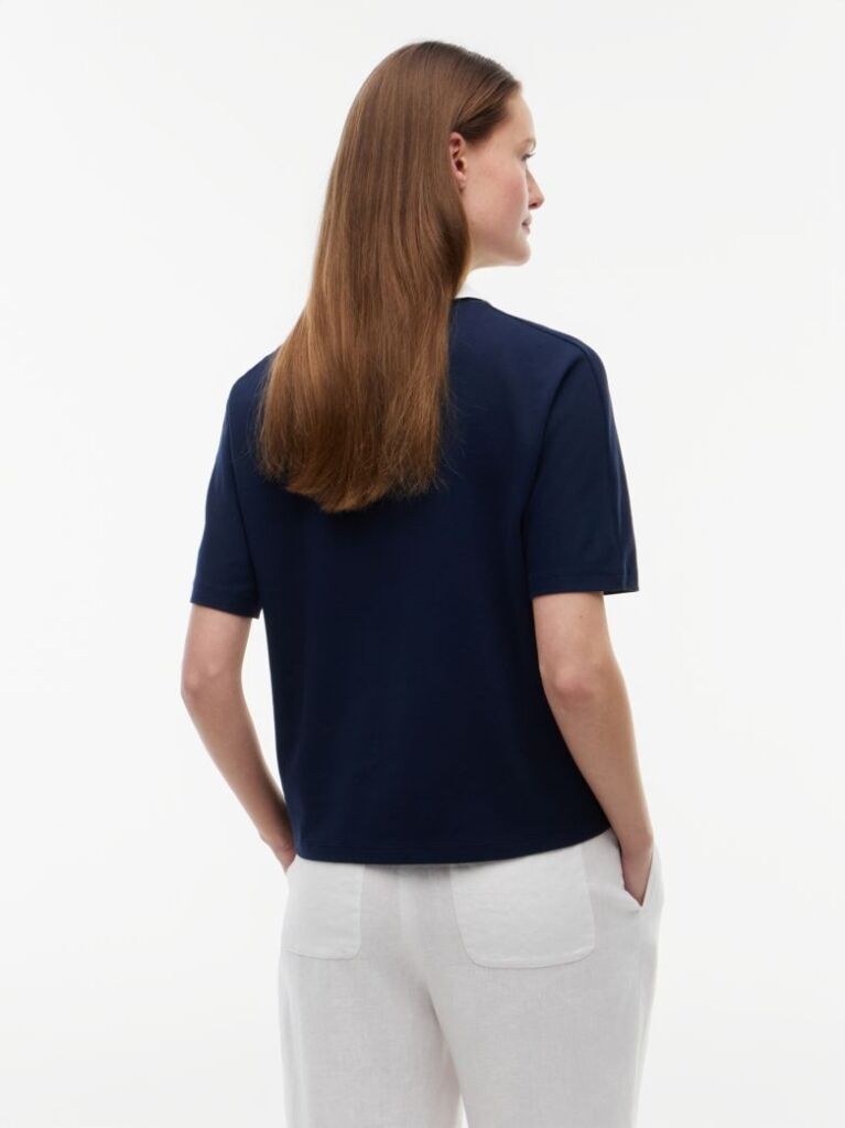 Blue Tricou Polo Cu Croiala Normala De Culoare Aurie Cu Nasturi  Femei