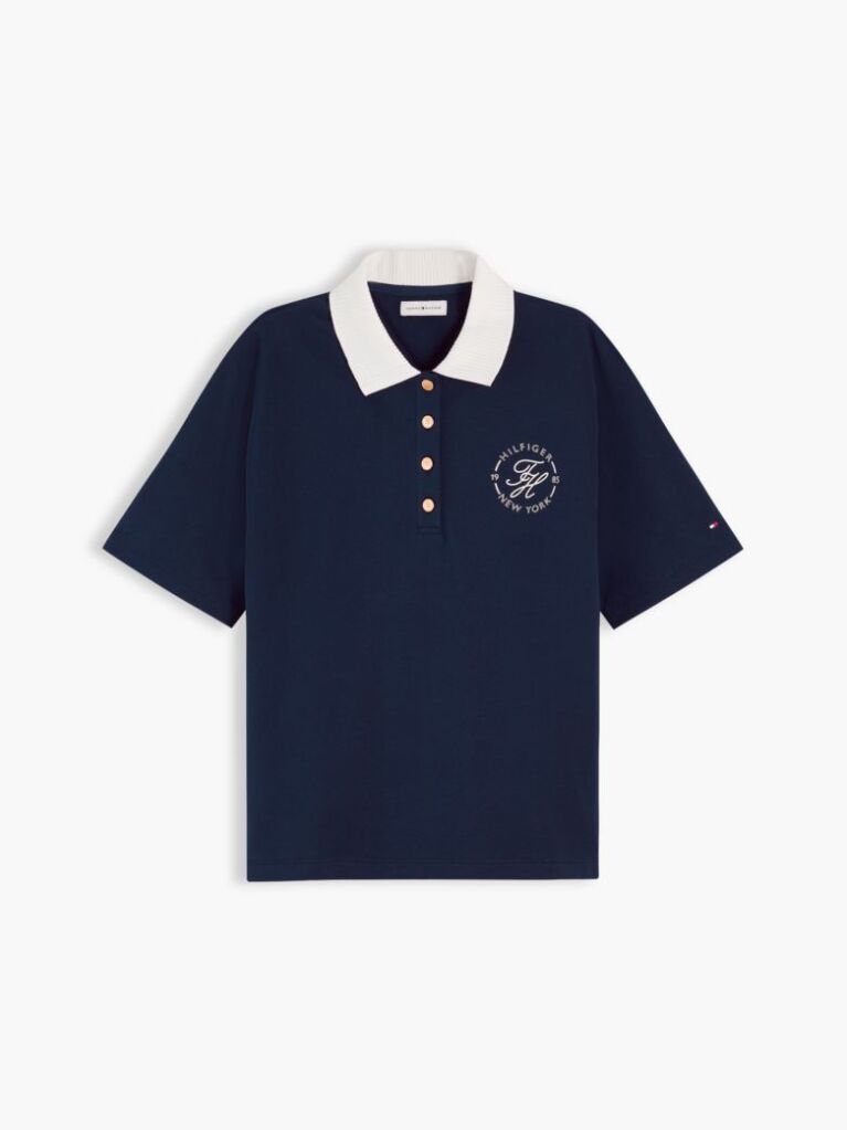 Blue Tricou Polo Cu Croiala Normala De Culoare Aurie Cu Nasturi  Femei