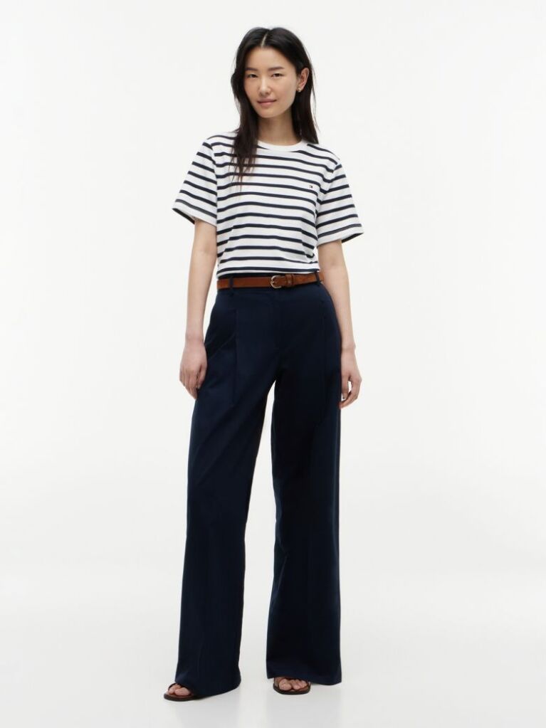 Blue Pantaloni Chino Cu Croiala Larga Cu Logo Brodat  Femei