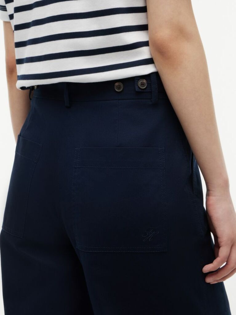 Blue Pantaloni Chino Cu Croiala Larga Cu Logo Brodat  Femei