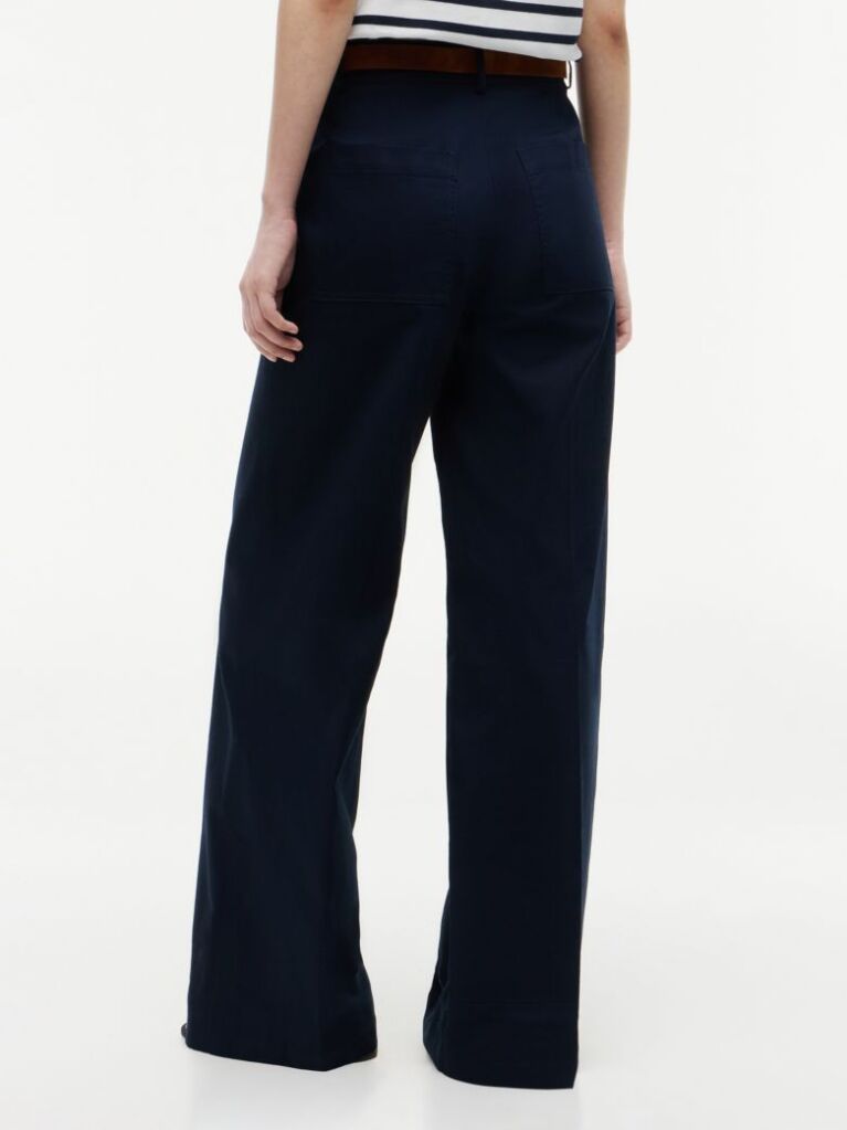 Blue Pantaloni Chino Cu Croiala Larga Cu Logo Brodat  Femei