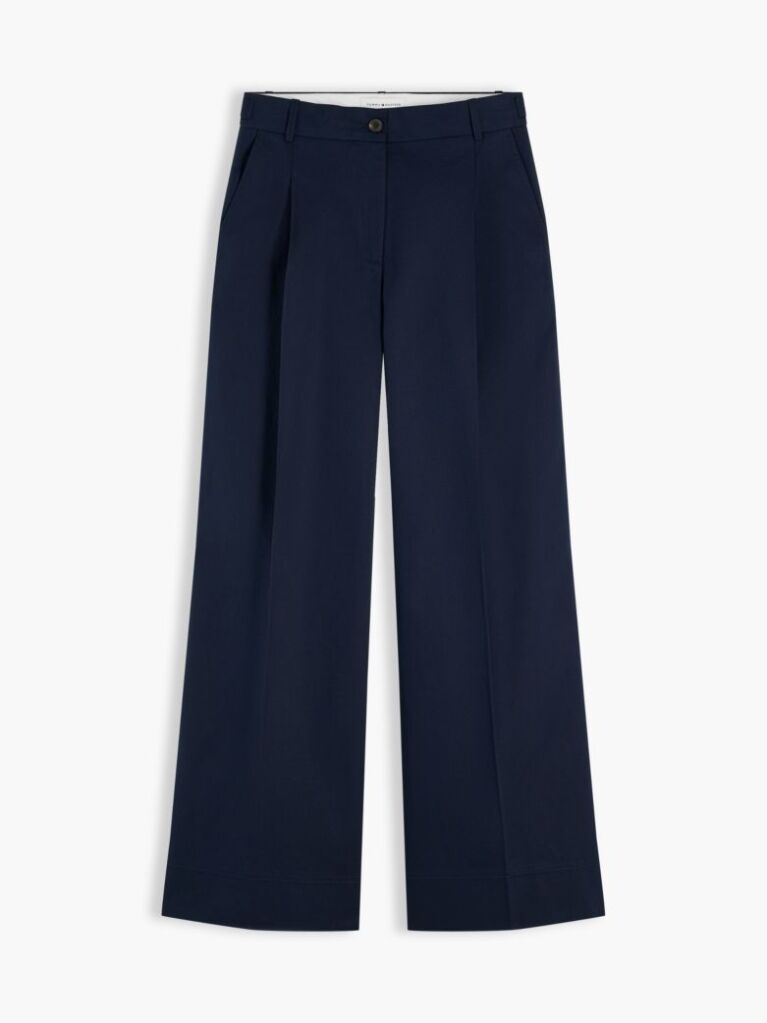 Blue Pantaloni Chino Cu Croiala Larga Cu Logo Brodat  Femei