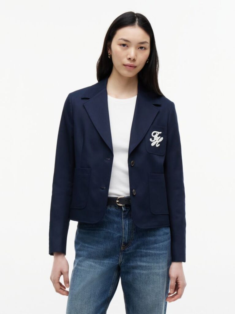 Blue Sacou Appliqué Cu Croiala Regular Si Logo  Femei