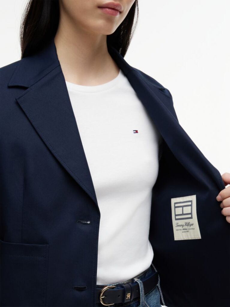 Blue Sacou Appliqué Cu Croiala Regular Si Logo  Femei