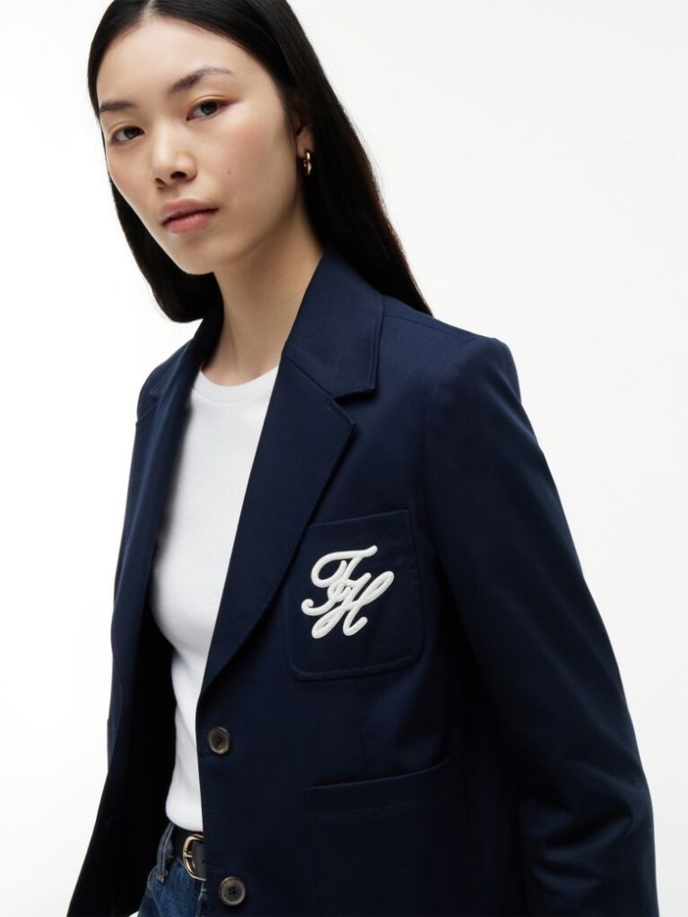Blue Sacou Appliqué Cu Croiala Regular Si Logo  Femei