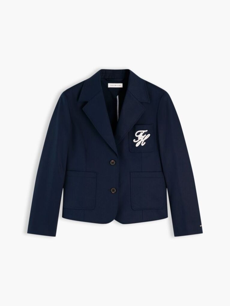 Blue Sacou Appliqué Cu Croiala Regular Si Logo  Femei