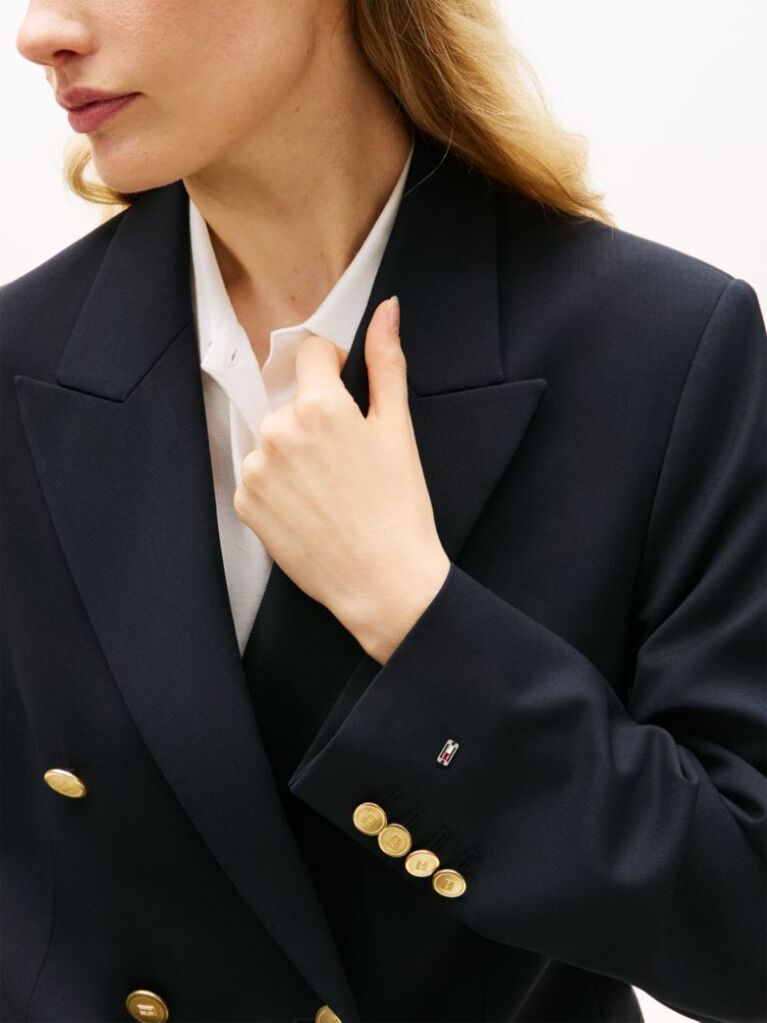 Blue Timeless Wool Blend Relaxed Double Breasted Blazer  Women