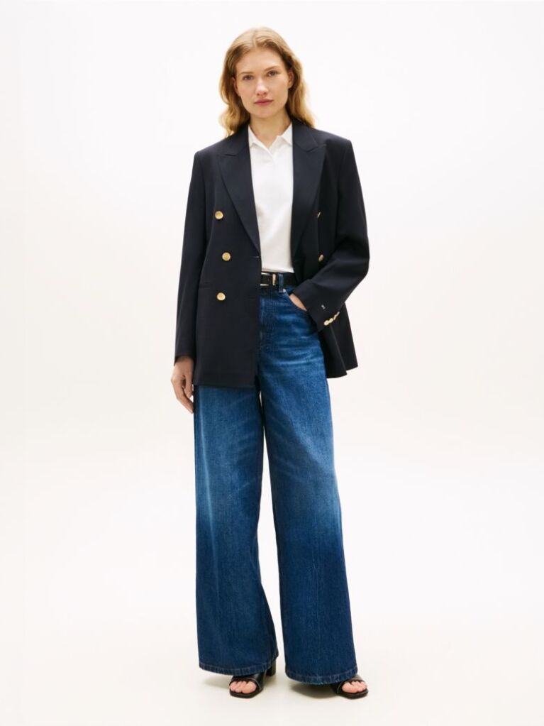 Blue Timeless Wool Blend Relaxed Double Breasted Blazer  Women
