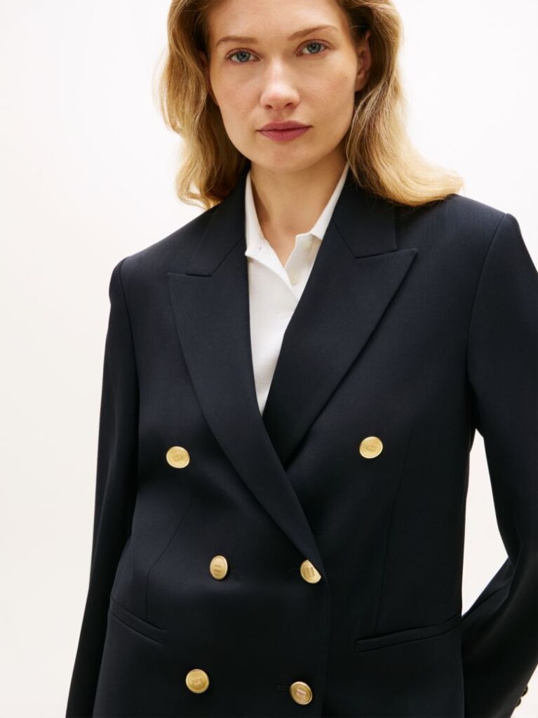 Blue Timeless Wool Blend Relaxed Double Breasted Blazer  Women