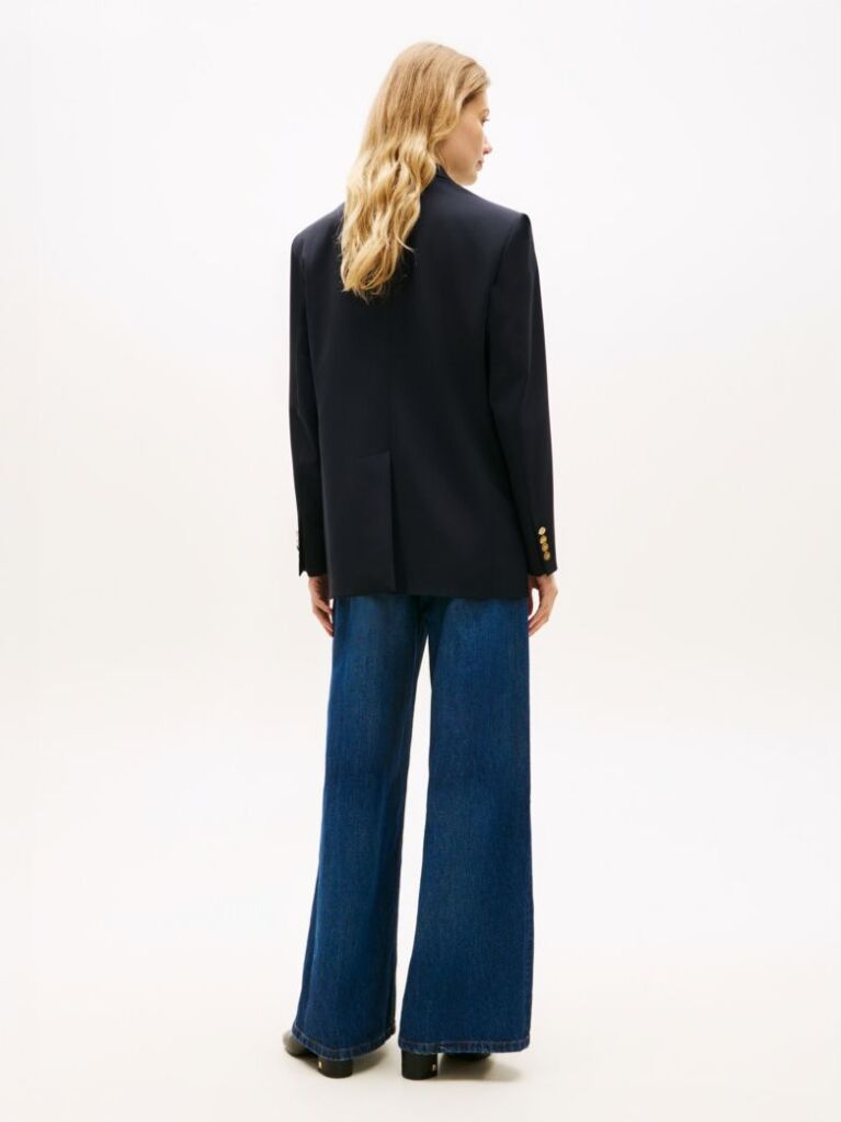 Blue Timeless Wool Blend Relaxed Double Breasted Blazer  Women