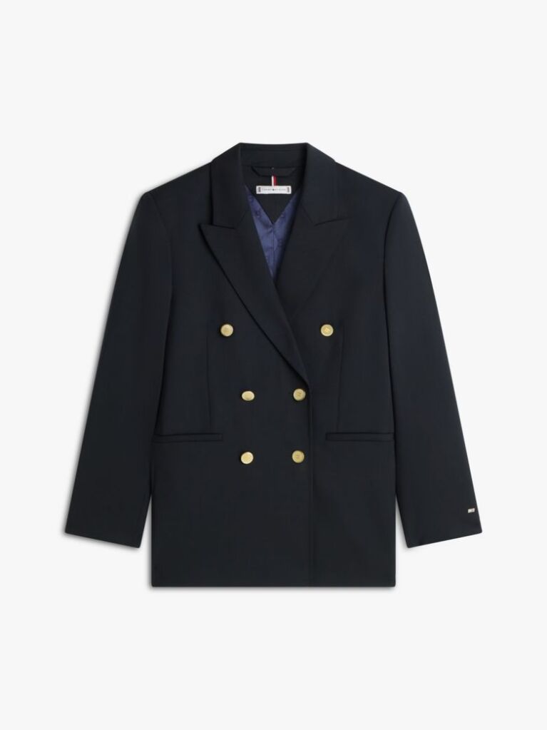 Blue Timeless Wool Blend Relaxed Double Breasted Blazer  Women