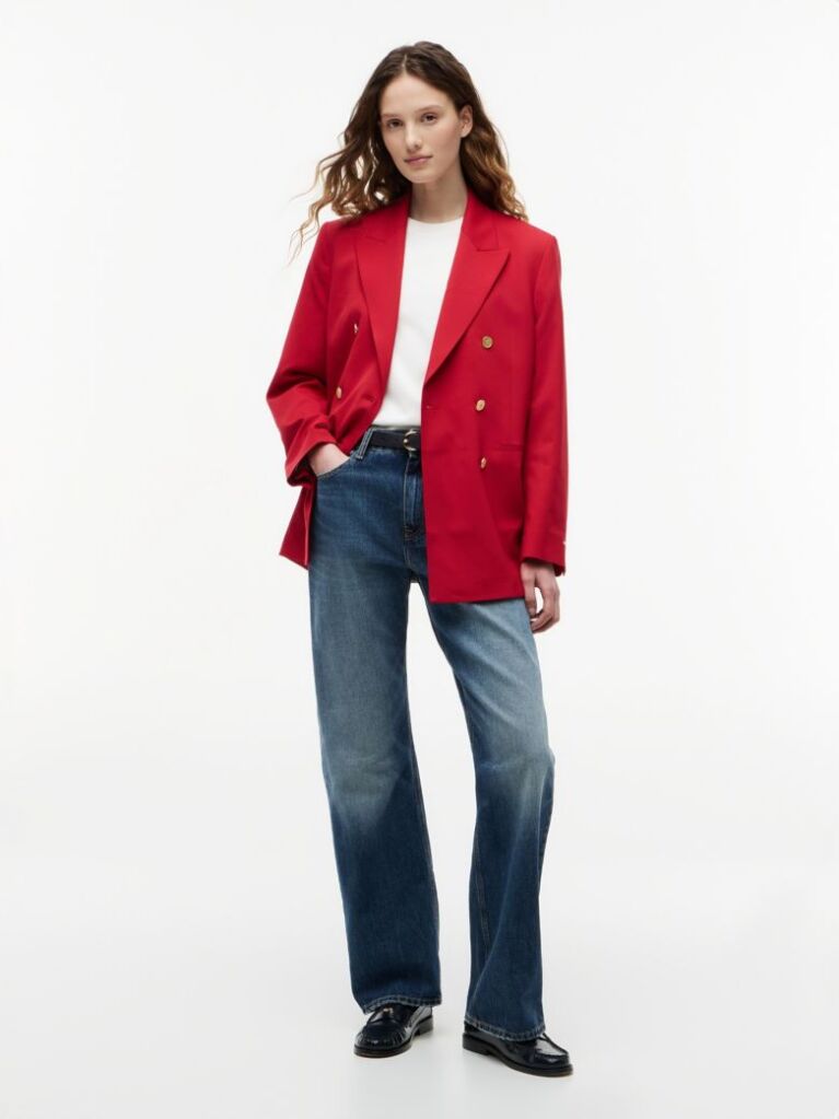 Red Timeless Wool Blend Relaxed Double Breasted Blazer  Women