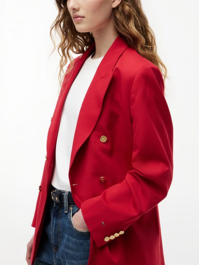 Red Timeless Wool Blend Relaxed Double Breasted Blazer  Women