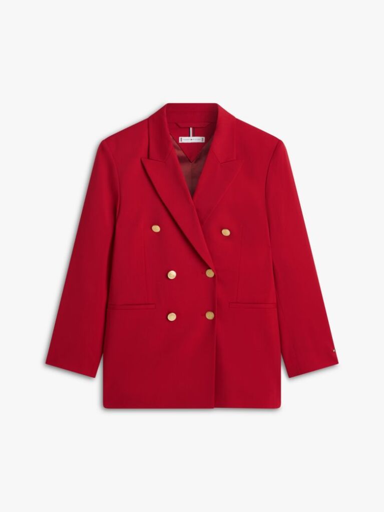Red Timeless Wool Blend Relaxed Double Breasted Blazer  Women